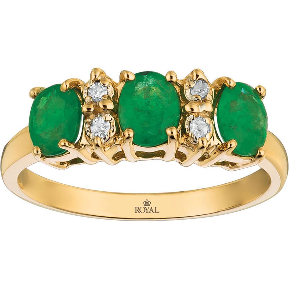 Enchanting 14K Yellow Gold Emerald & Diamond Band - 1.00 Carat Total Gem Weight