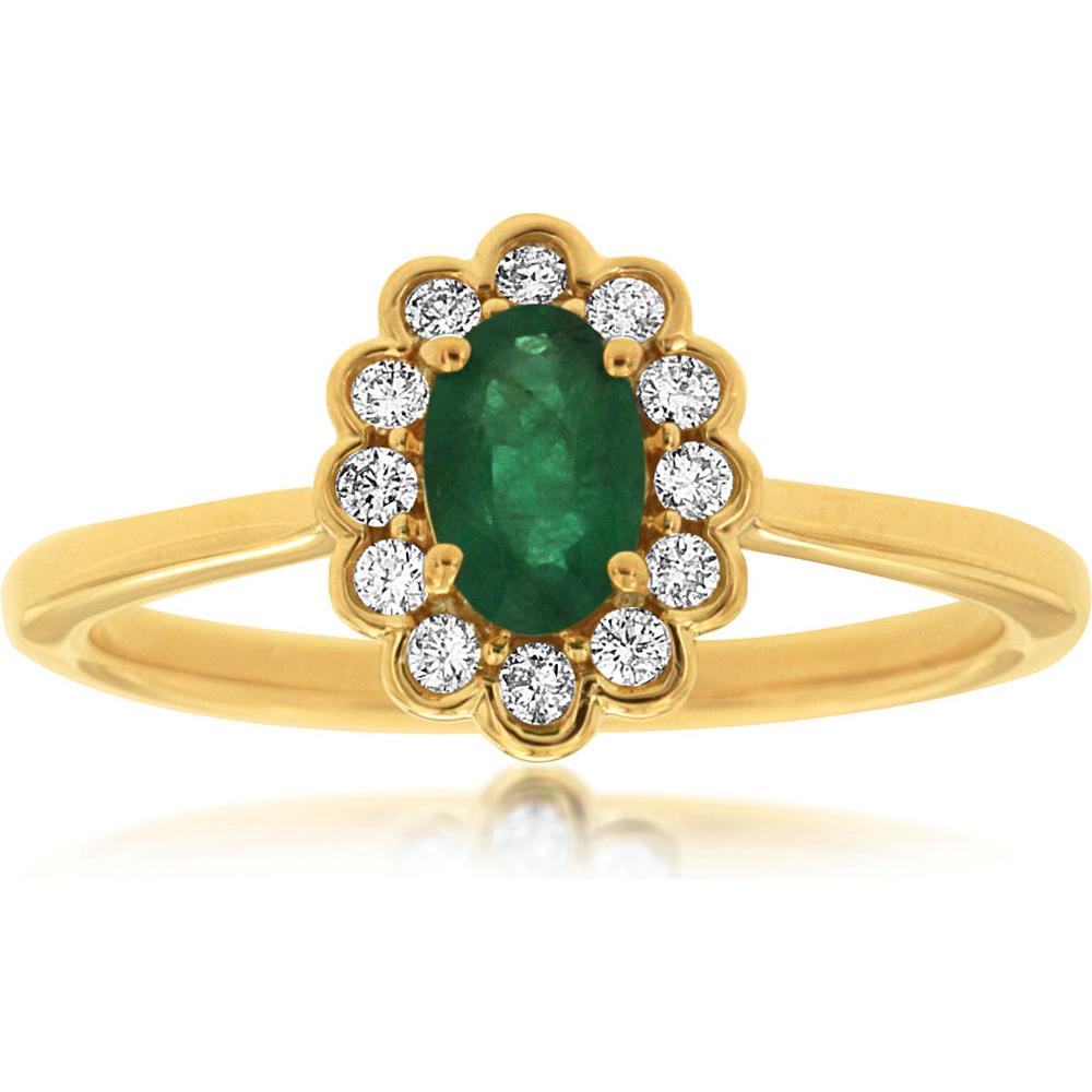 Enchanting 14K Yellow Gold Emerald and Diamond Ring