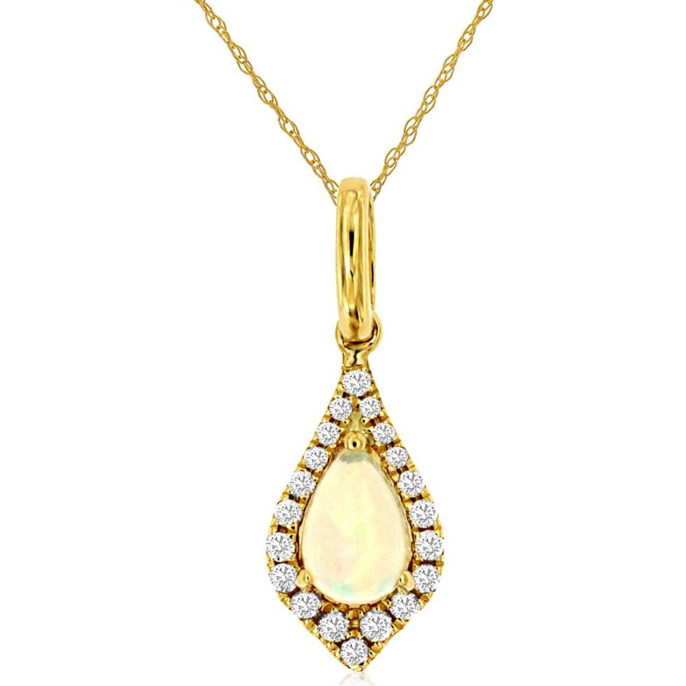Enchanting 14K Yellow Gold Opal and Diamond Pendant