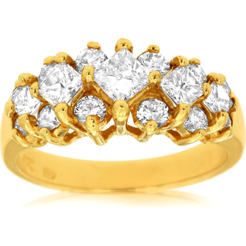 Enchanting 14K Yellow Gold Princess-Cut Diamond Halo Ring