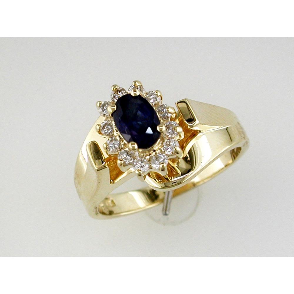 Enchanting 14K Yellow Gold Sapphire and Diamond Halo Ring