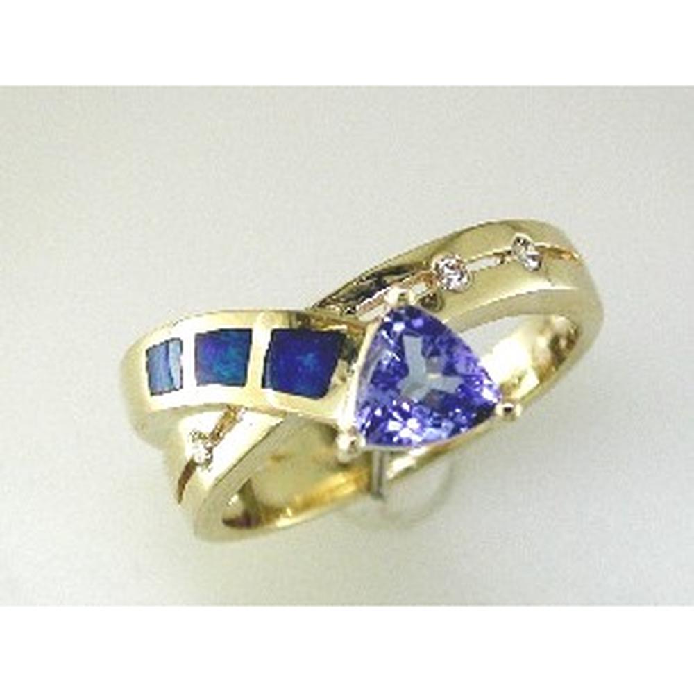 Enchanting 14K Yellow Gold Tanzanite & Opal Diamond Ring - Celestial Beauty