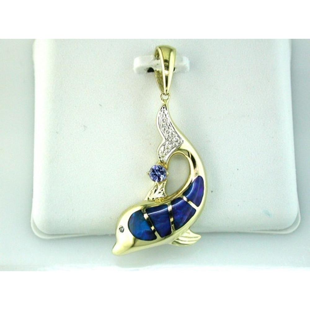 Enchanting 14K Yellow Gold Tanzanite, Opal & Diamond Pendant - Radiant Beauty