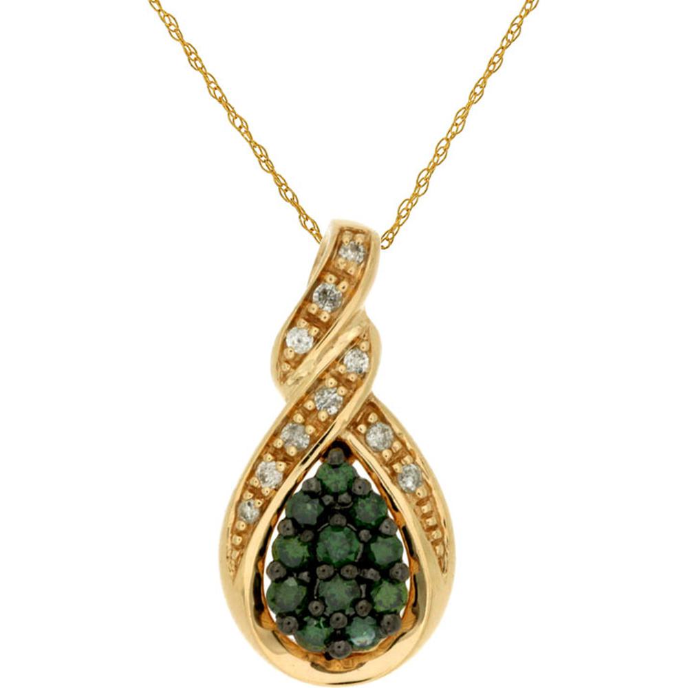Enchanting 14K Yellow Gold White & Green Diamond Nature-Inspired Pendant