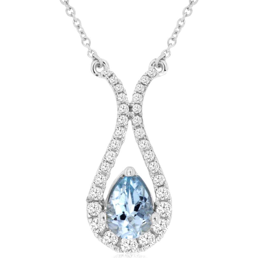 Enchanting Aquamarine Dreams 14K White Gold Necklace with Diamond Halo