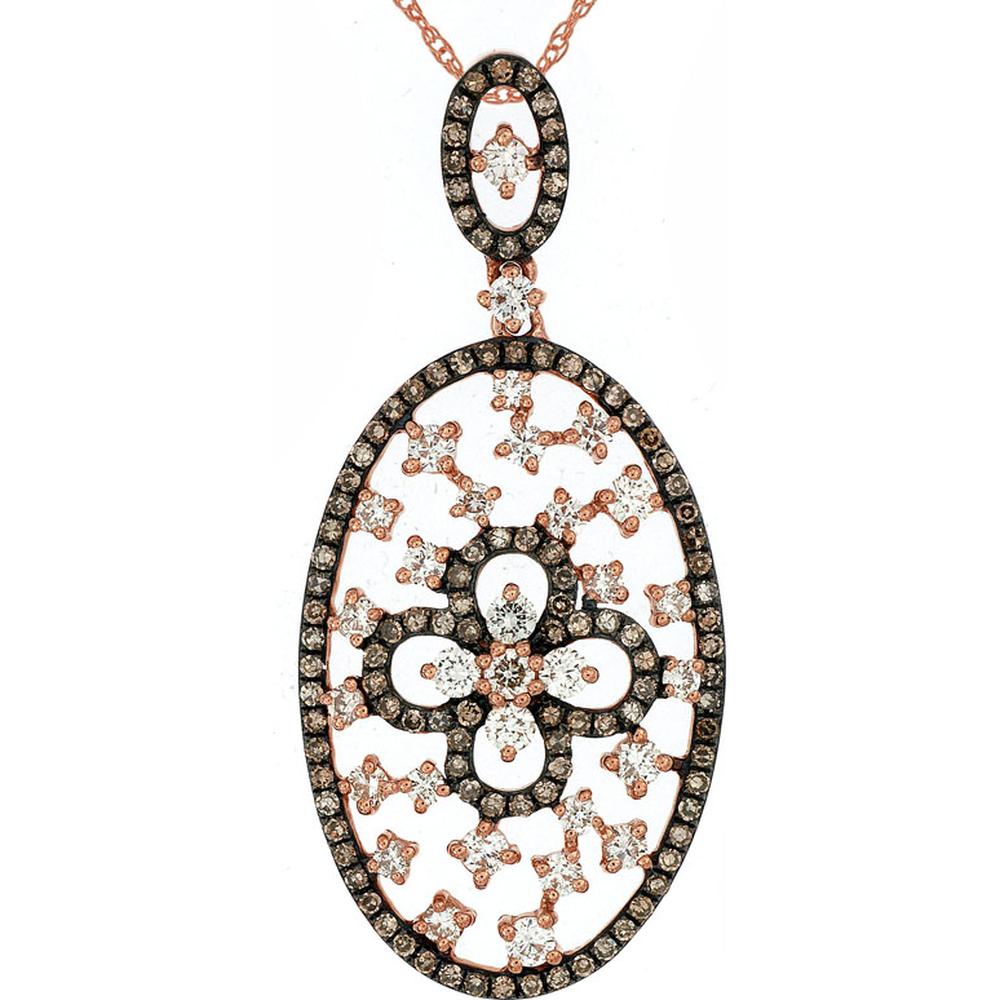 Enchanting Royal 14K Rose Gold Mocha & White Diamond Pendant - 1.20 Carat Total Diamond Weight
