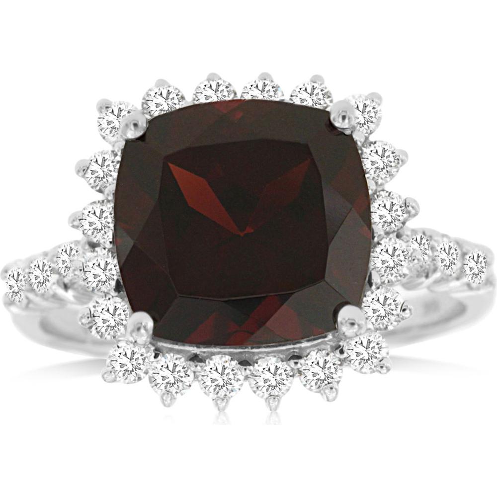 Enchanting Royal 14K White Gold Garnet & Diamond Ring - 4.60 Carat Garnet & 0.65 Carat Diamond