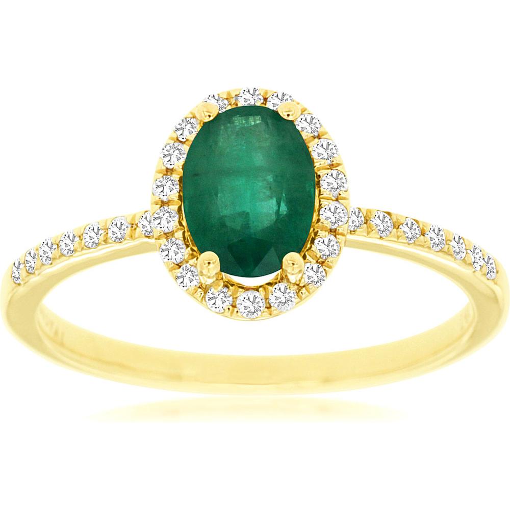 Enchanting Royal 14K Yellow Gold Emerald & Diamond Ring - 0.70 Carat Oval Emerald, 0.17 Carat Diamonds