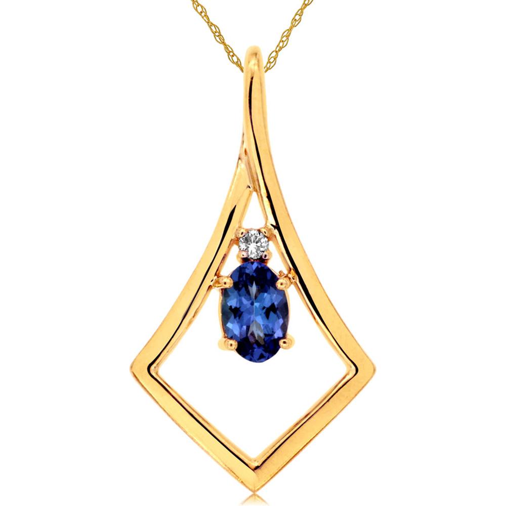 Enchanting Tanzanite and Diamond Oval Pendant in 14K Yellow Gold