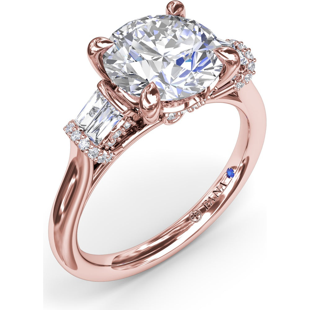 Engagement Ring Setting with Bar Set Tapered Baguette Diamonds and Pavé Wrap Detail by Fana - 0.29 Carat Total Diamond Weight