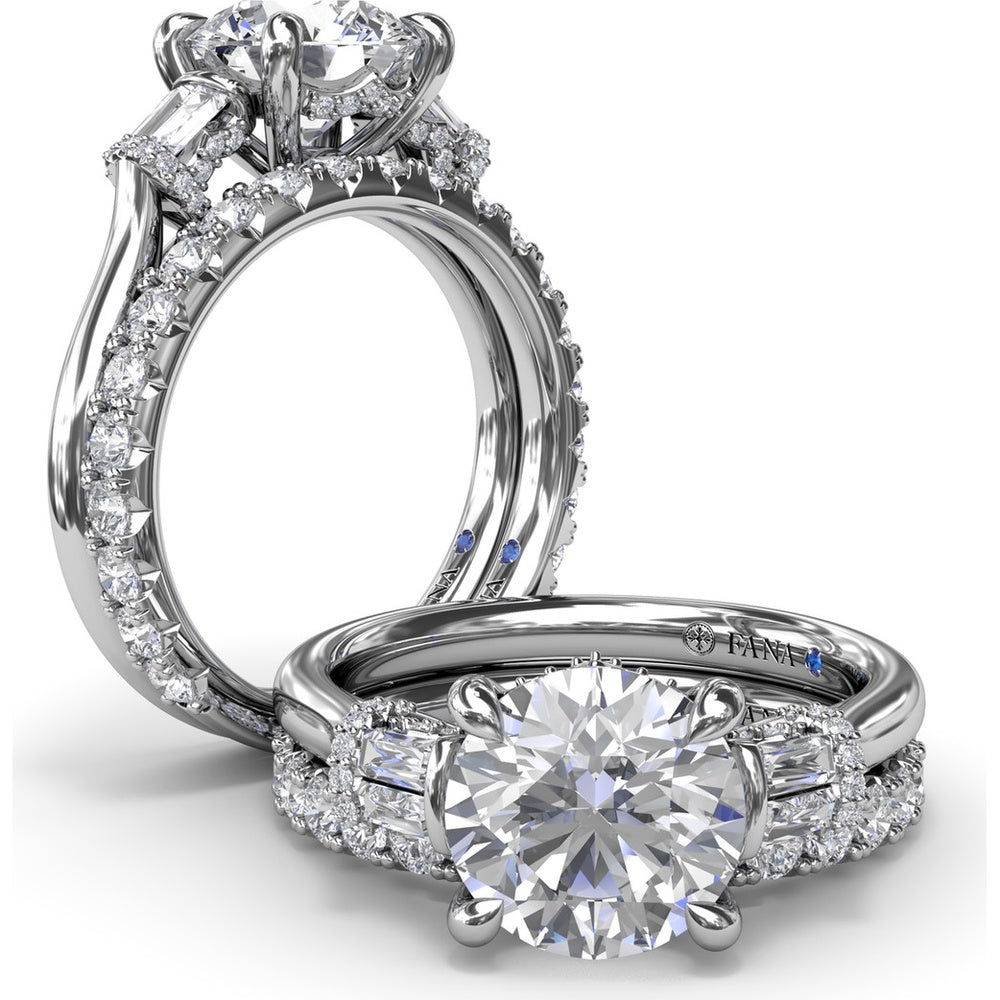 Engagement Ring Setting with Bar Set Tapered Baguette Diamonds and Pavé Wrap Detail by Fana - 0.29 Carat Total Diamond Weight