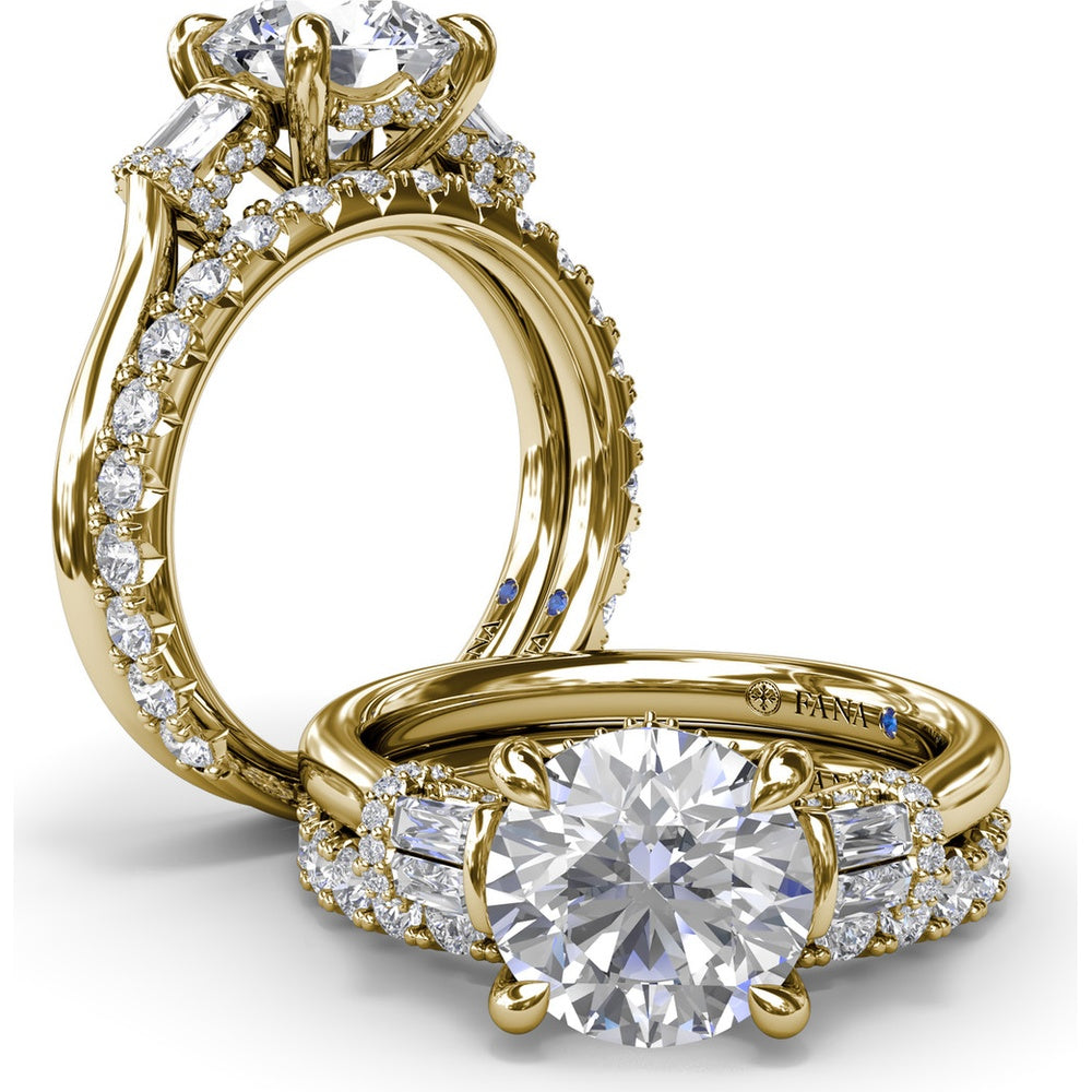 Engagement Ring Setting with Bar Set Tapered Baguette Diamonds and Pavé Wrap Detail by Fana - 0.29 Carat Total Diamond Weight