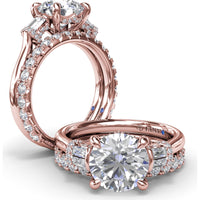Engagement Ring Setting with Bar Set Tapered Baguette Diamonds and Pavé Wrap Detail by Fana - 0.29 Carat Total Diamond Weight