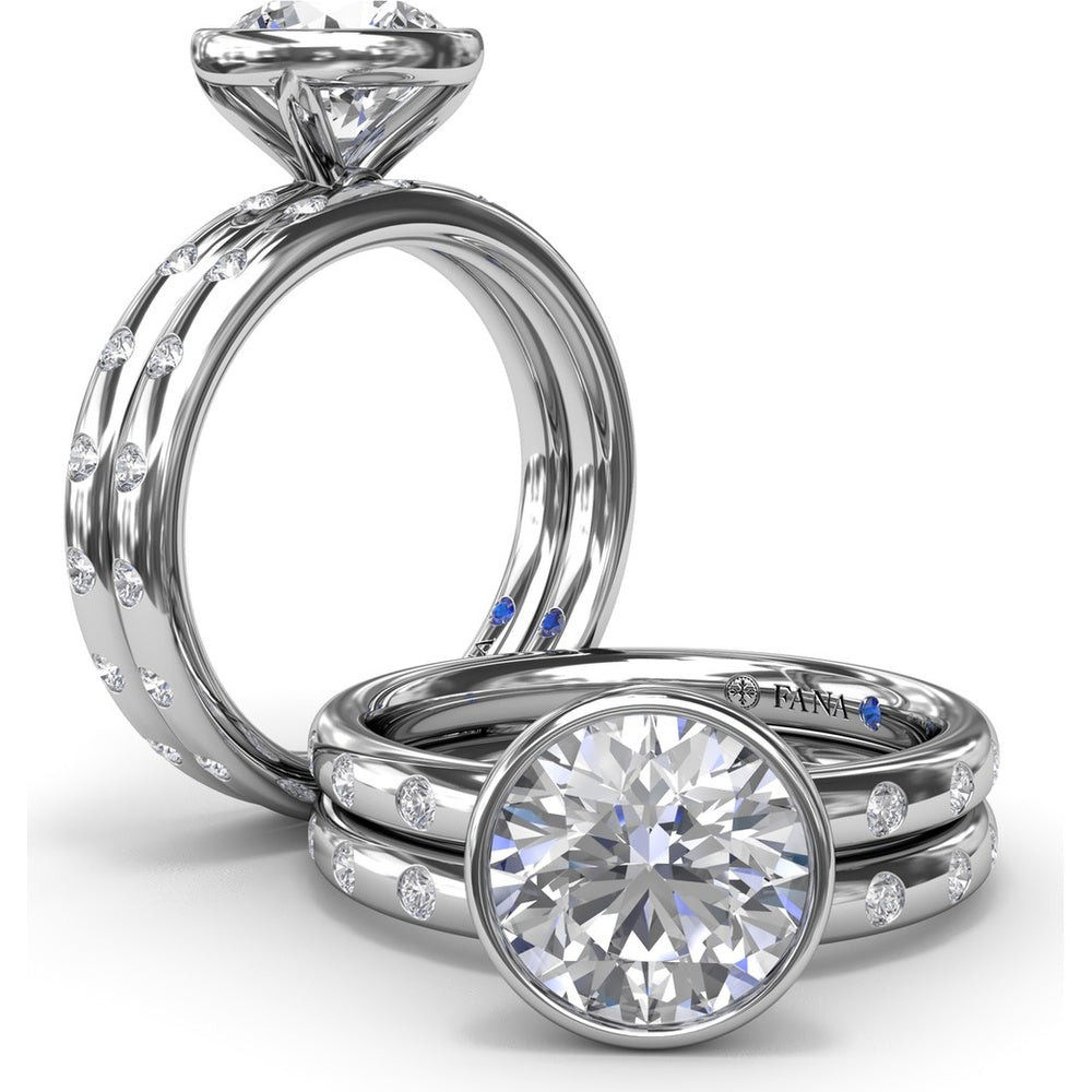 Engagement Ring Setting with Bezel Set Round Center and Flush Set Diamond Band by Fana - 0.27 Carat Total Diamond Weight