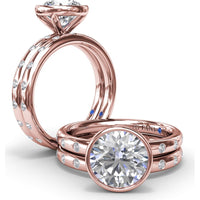 Engagement Ring Setting with Bezel Set Round Center and Flush Set Diamond Band by Fana - 0.27 Carat Total Diamond Weight