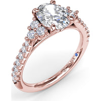 Engagement Ring Setting with Clustered Side Stones and Pavé Band - 0.37 Carat Total Side Diamond Weight by Fana