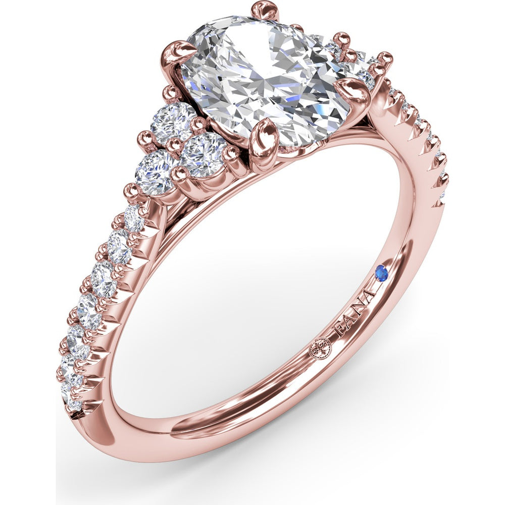 Engagement Ring Setting with Clustered Side Stones and Pavé Band - 0.37 Carat Total Side Diamond Weight by Fana