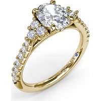 Engagement Ring Setting with Clustered Side Stones and Pavé Band - 0.37 Carat Total Side Diamond Weight by Fana