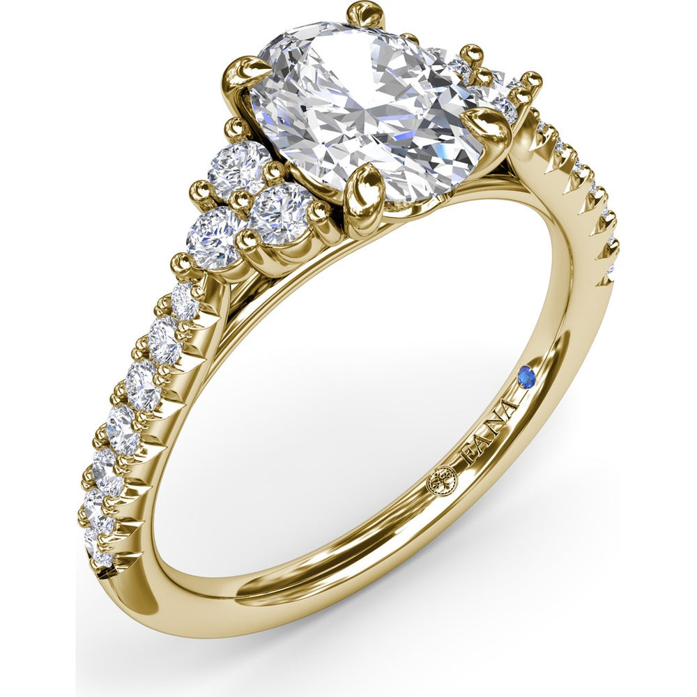 Engagement Ring Setting with Clustered Side Stones and Pavé Band - 0.37 Carat Total Side Diamond Weight by Fana