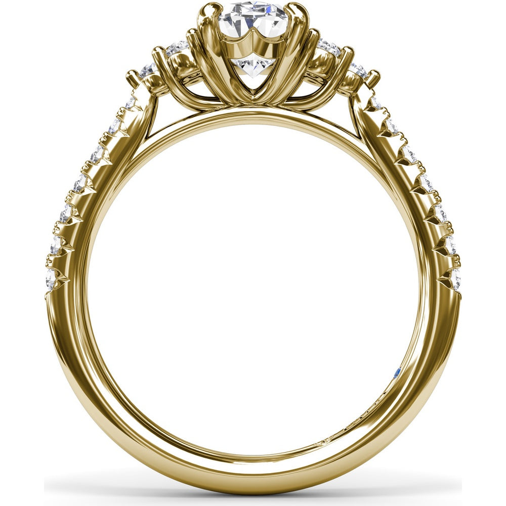 Engagement Ring Setting with Clustered Side Stones and Pavé Band - 0.37 Carat Total Side Diamond Weight by Fana