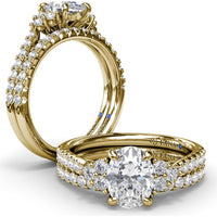 Engagement Ring Setting with Clustered Side Stones and Pavé Band - 0.37 Carat Total Side Diamond Weight by Fana