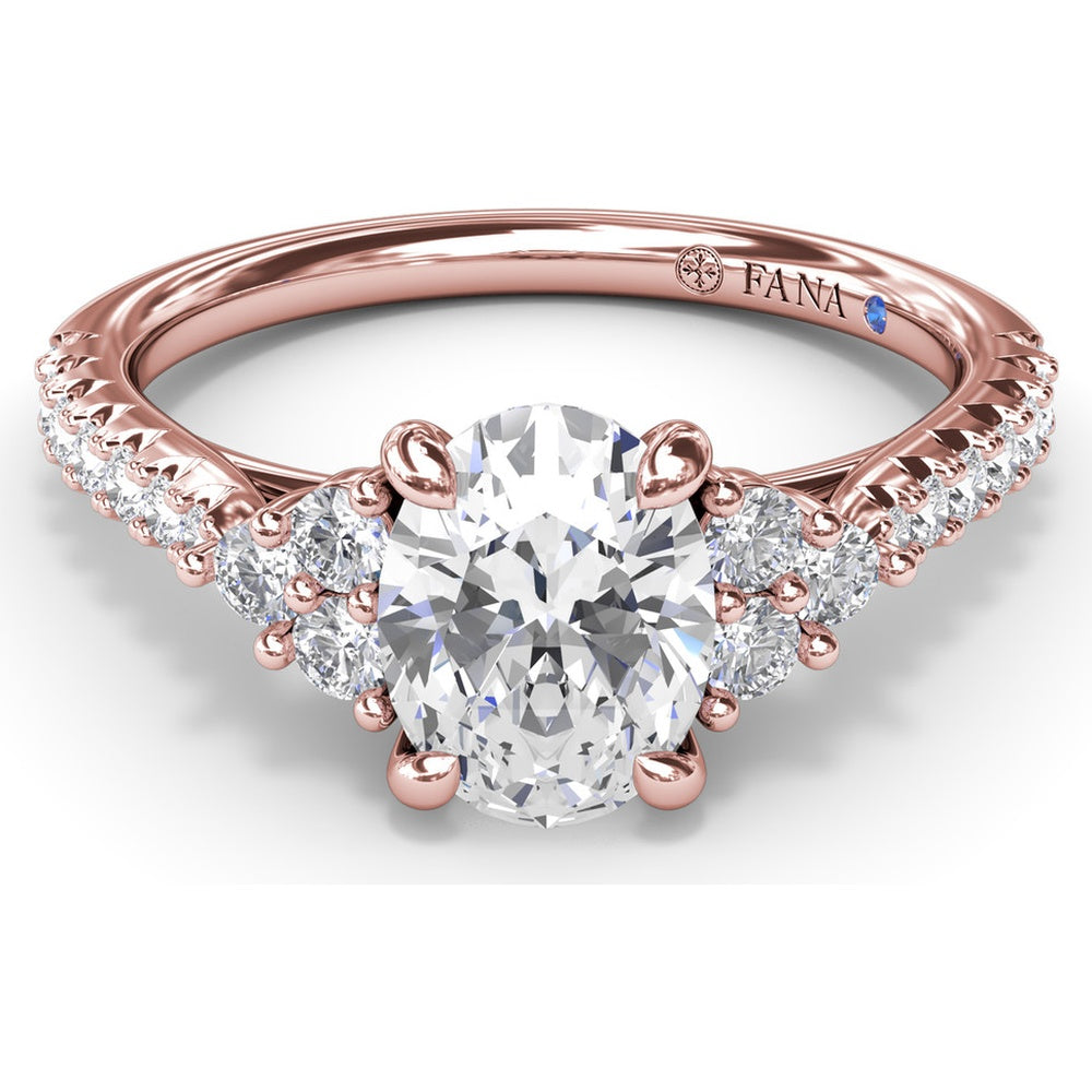 Engagement Ring Setting with Clustered Side Stones and Pavé Band - 0.37 Carat Total Side Diamond Weight by Fana