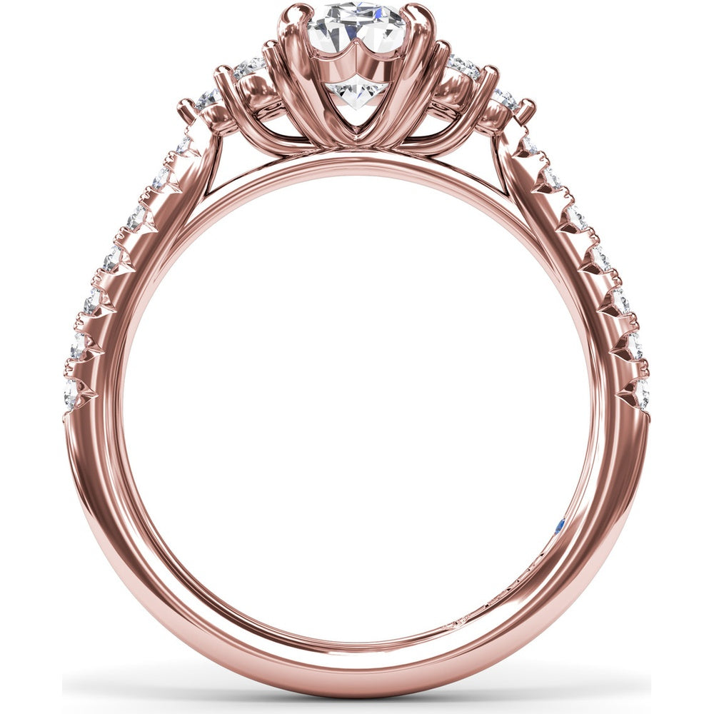 Engagement Ring Setting with Clustered Side Stones and Pavé Band - 0.37 Carat Total Side Diamond Weight by Fana