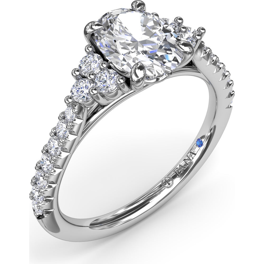 Engagement Ring Setting with Clustered Side Stones and Pavé Band - 0.37 Carat Total Side Diamond Weight by Fana