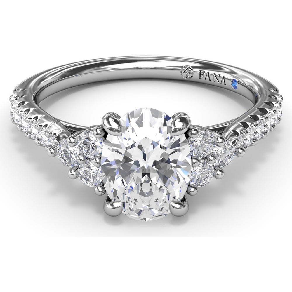 Engagement Ring Setting with Clustered Side Stones and Pavé Band - 0.37 Carat Total Side Diamond Weight by Fana