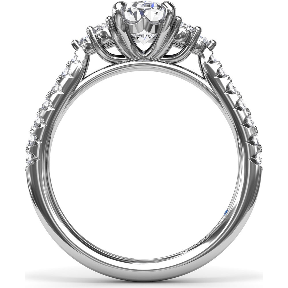 Engagement Ring Setting with Clustered Side Stones and Pavé Band - 0.37 Carat Total Side Diamond Weight by Fana