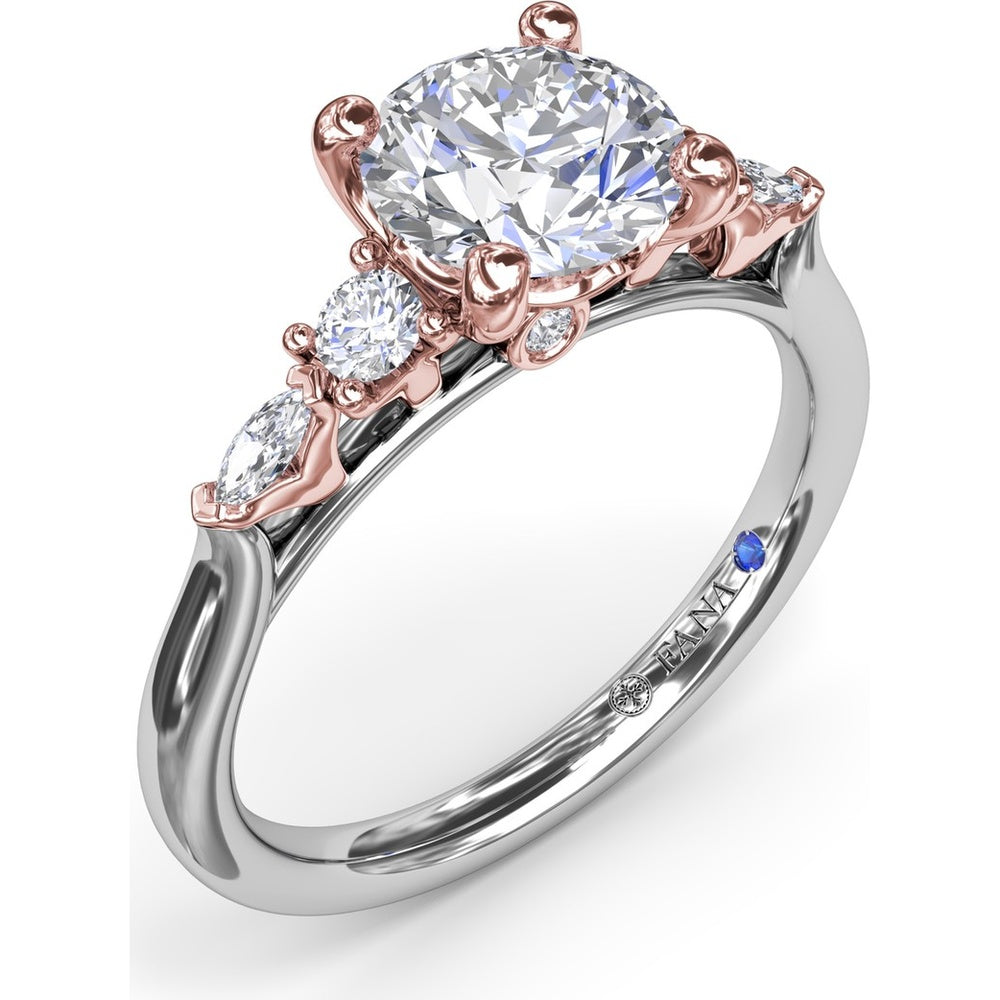 Engagement Ring Setting with Cushion Cut Center and Marquise Diamond Accents by Fana