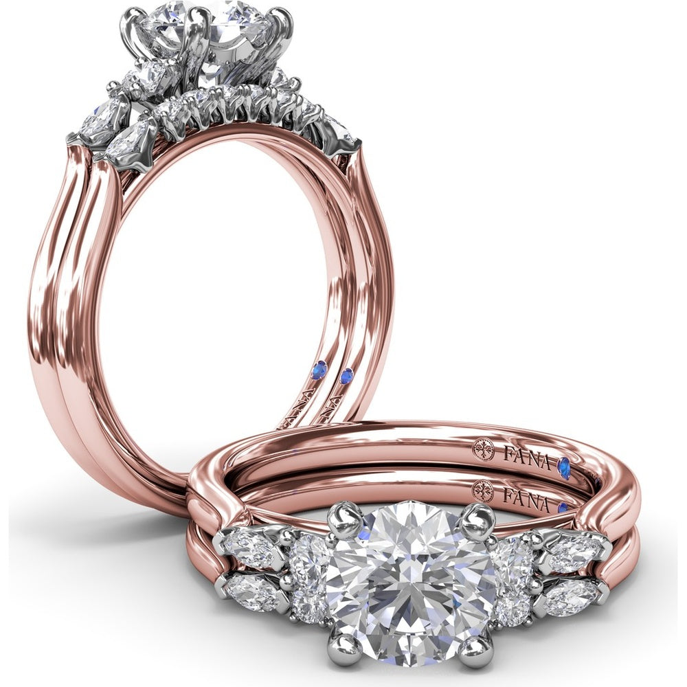 Engagement Ring Setting with Cushion Cut Center and Marquise Diamond Accents by Fana