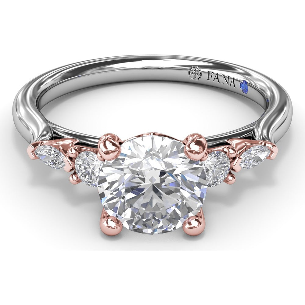 Engagement Ring Setting with Cushion Cut Center and Marquise Diamond Accents by Fana