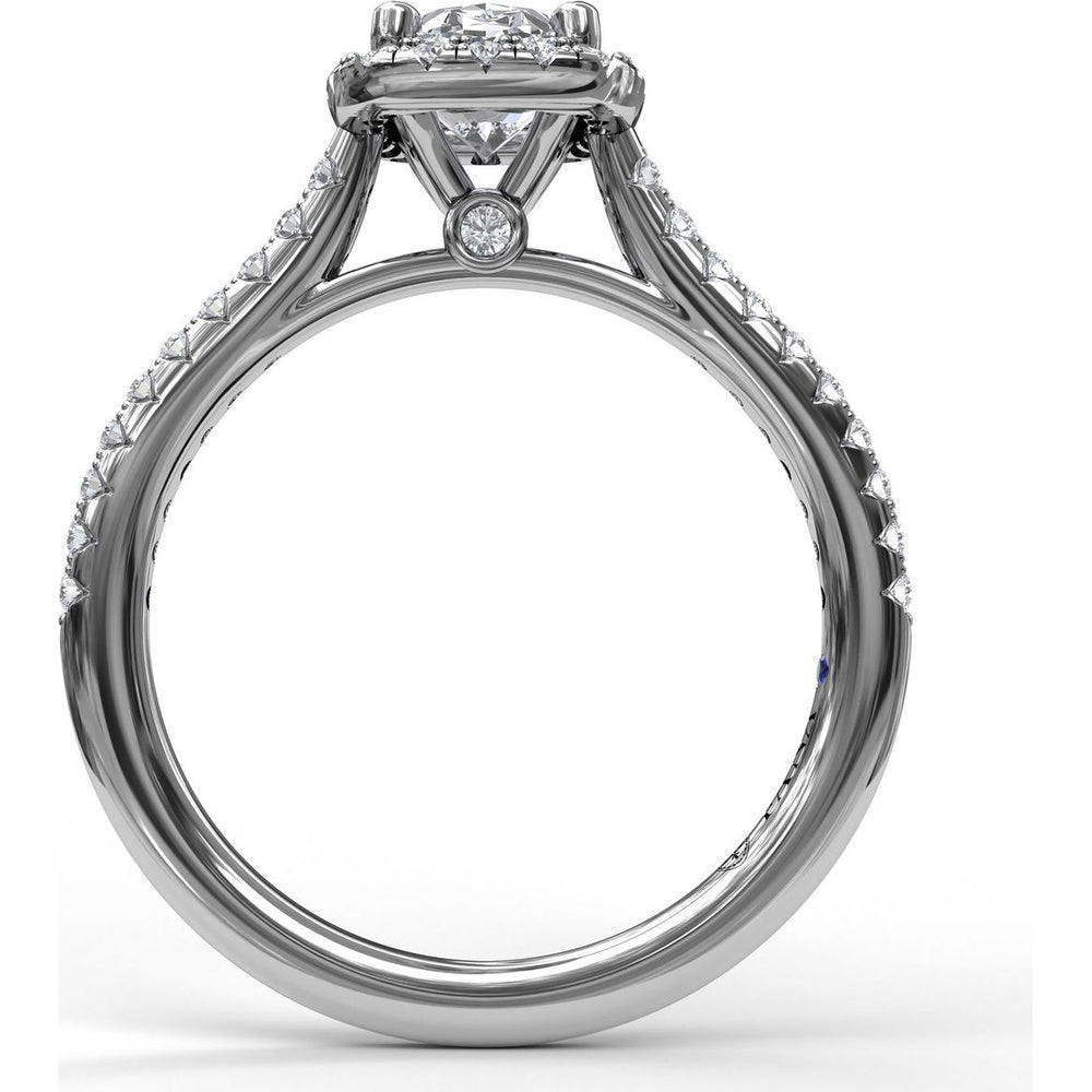 Engagement Ring Setting with Cushion Halo and Pavé Band by Fana - 0.32 Carat Total Diamond Weight