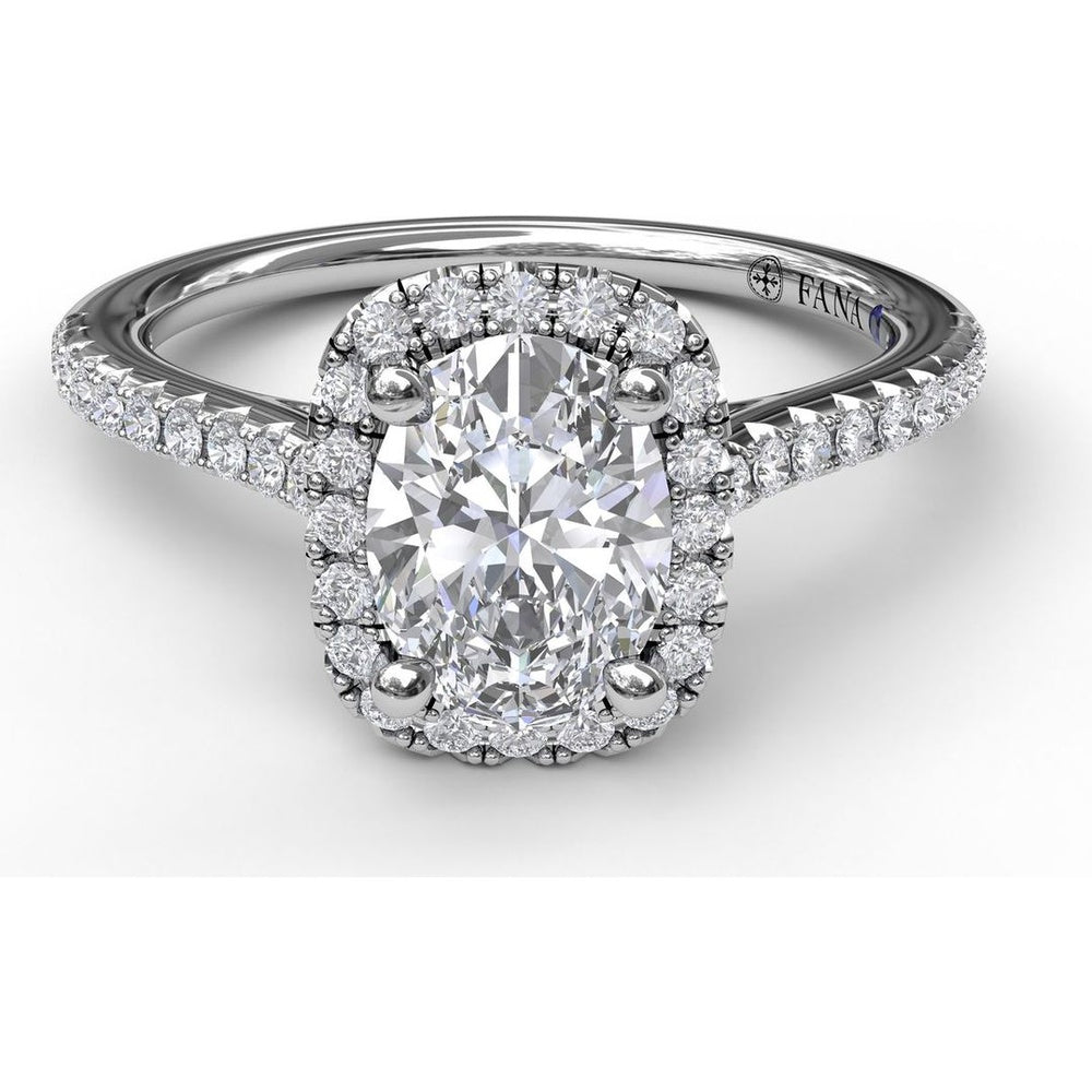 Engagement Ring Setting with Cushion Halo and Pavé Band by Fana - 0.32 Carat Total Diamond Weight