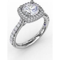 Engagement Ring Setting with Cushion-Shaped Double Halo and Graduated Diamond Band by Fana - 0.60 Carat Total Diamond Weight