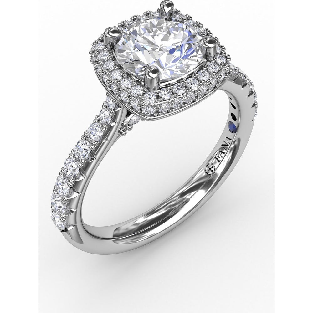 Engagement Ring Setting with Cushion-Shaped Double Halo and Graduated Diamond Band by Fana - 0.60 Carat Total Diamond Weight