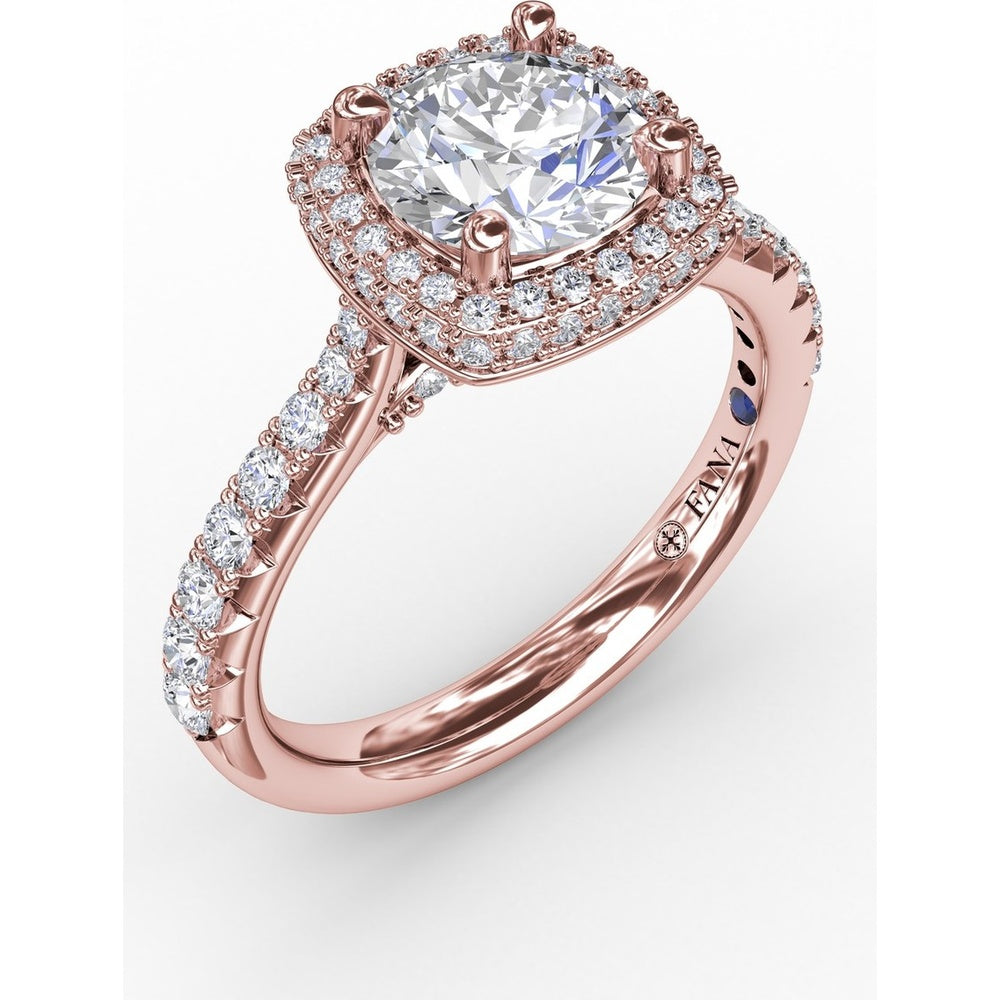 Engagement Ring Setting with Cushion-Shaped Double Halo and Graduated Diamond Band by Fana - 0.60 Carat Total Diamond Weight