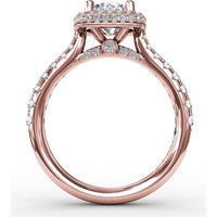 Engagement Ring Setting with Cushion-Shaped Double Halo and Graduated Diamond Band by Fana - 0.60 Carat Total Diamond Weight