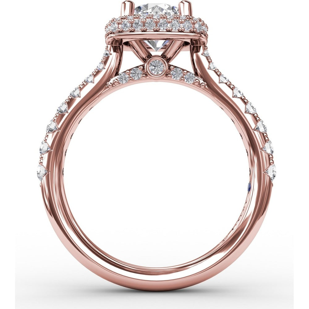 Engagement Ring Setting with Cushion-Shaped Double Halo and Graduated Diamond Band by Fana - 0.60 Carat Total Diamond Weight
