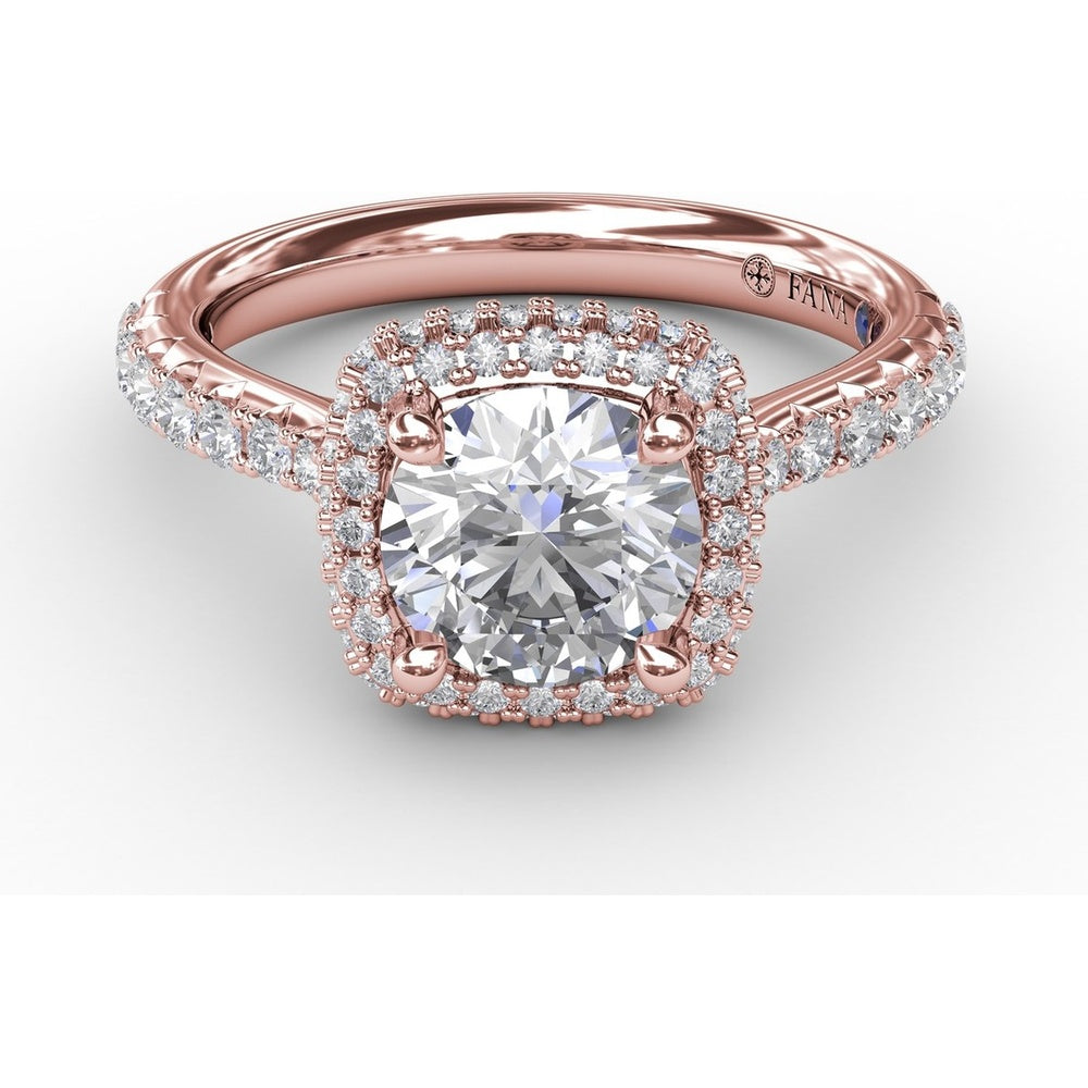 Engagement Ring Setting with Cushion-Shaped Double Halo and Graduated Diamond Band by Fana - 0.60 Carat Total Diamond Weight