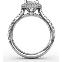 Engagement Ring Setting with Cushion-Shaped Double Halo and Graduated Diamond Band by Fana - 0.60 Carat Total Diamond Weight