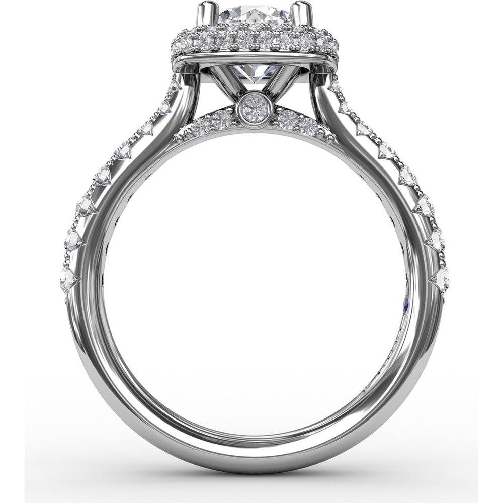 Engagement Ring Setting with Cushion-Shaped Double Halo and Graduated Diamond Band by Fana - 0.60 Carat Total Diamond Weight