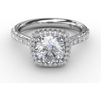 Engagement Ring Setting with Cushion-Shaped Double Halo and Graduated Diamond Band by Fana - 0.60 Carat Total Diamond Weight