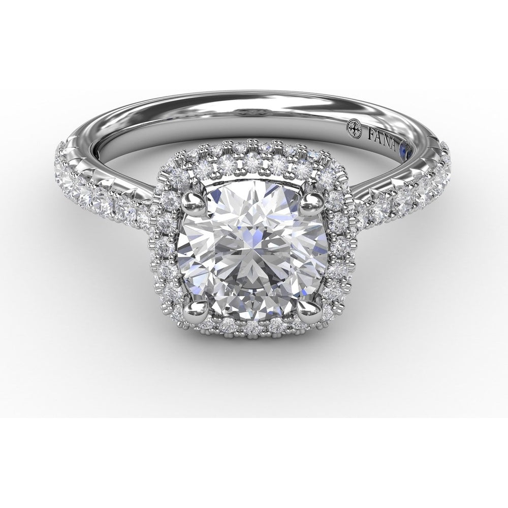 Engagement Ring Setting with Cushion-Shaped Double Halo and Graduated Diamond Band by Fana - 0.60 Carat Total Diamond Weight