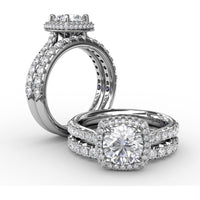 Engagement Ring Setting with Cushion-Shaped Double Halo and Graduated Diamond Band by Fana - 0.60 Carat Total Diamond Weight