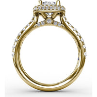 Engagement Ring Setting with Cushion-Shaped Double Halo and Graduated Diamond Band by Fana - 0.60 Carat Total Diamond Weight