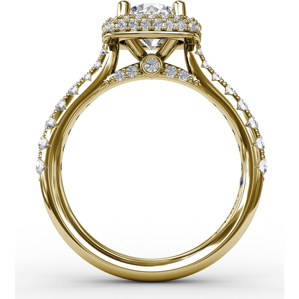 Engagement Ring Setting with Cushion-Shaped Double Halo and Graduated Diamond Band by Fana - 0.60 Carat Total Diamond Weight