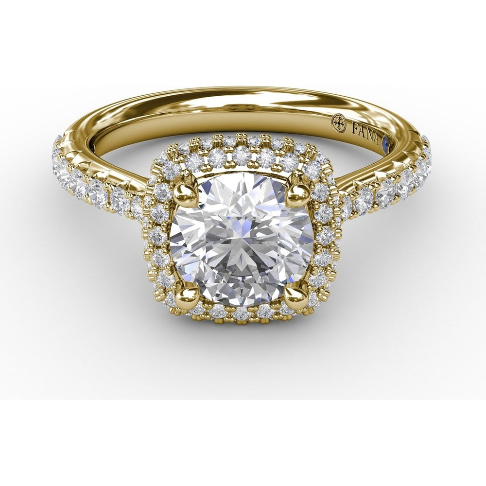 Engagement Ring Setting with Cushion-Shaped Double Halo and Graduated Diamond Band by Fana - 0.60 Carat Total Diamond Weight