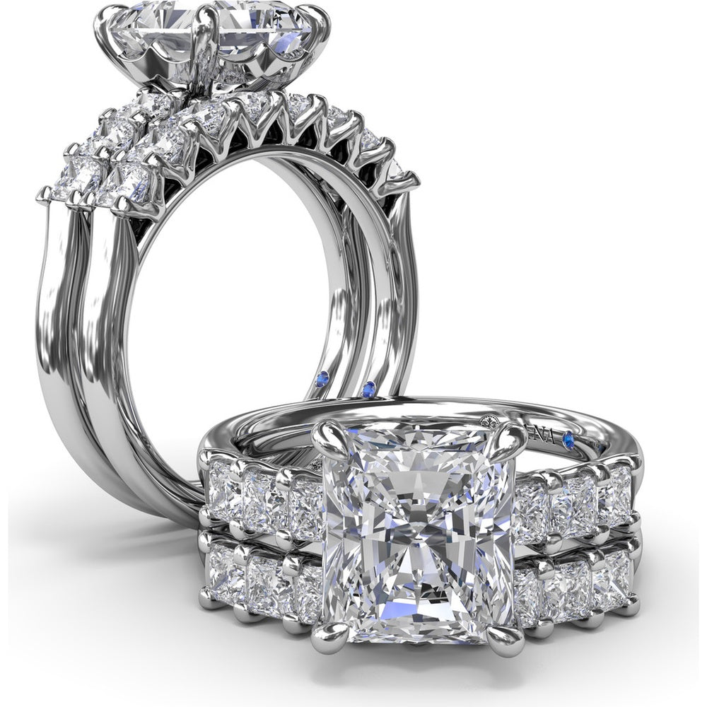Engagement Ring Setting with Deep V Shared-Prong Princess Cut Side Diamonds - 0.60 Carat Total Side Diamond Weight by Fana